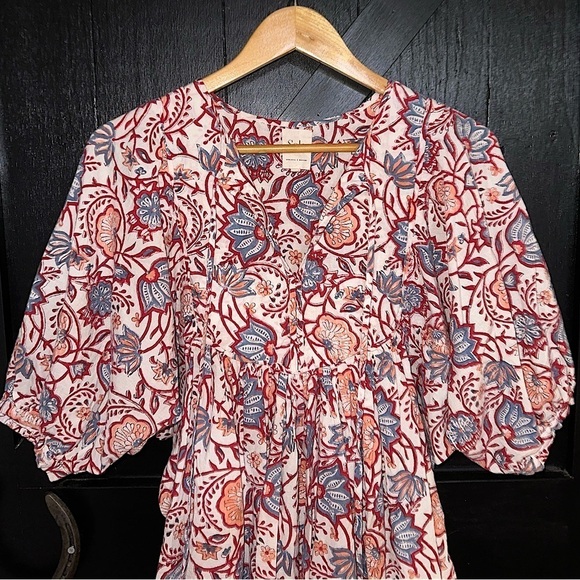 Sole by Mare Sole Amore Beautiful 100% Cotton Boho Puff Sleeve Lined Dress Sz M - Picture 2 of 12